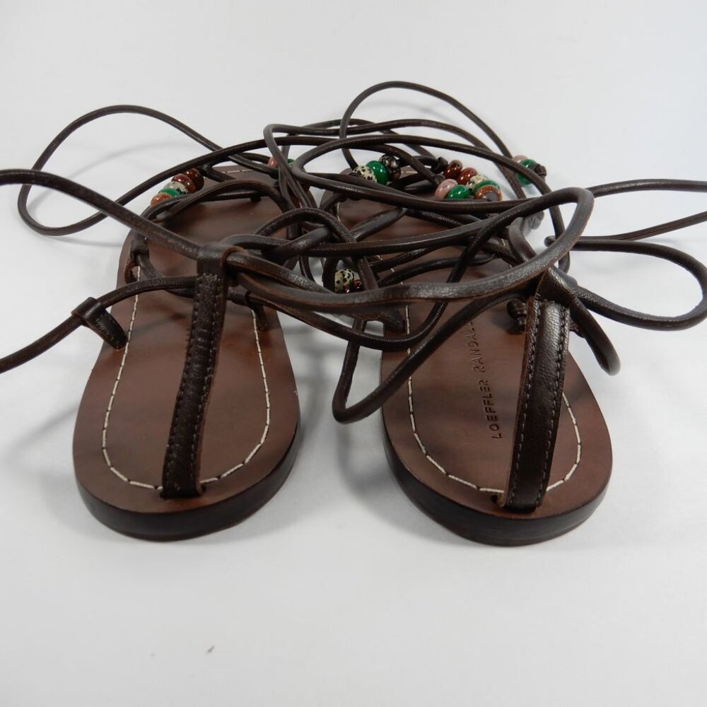 LOEFFLER RANDALL Colleen Ankle Tie Sandals Size 8.5 Brown Leather Beaded NEW - Picture 10 of 13